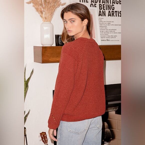Sweet Presence Rusty Rose Chenille Sweater - Picture 5 of 7